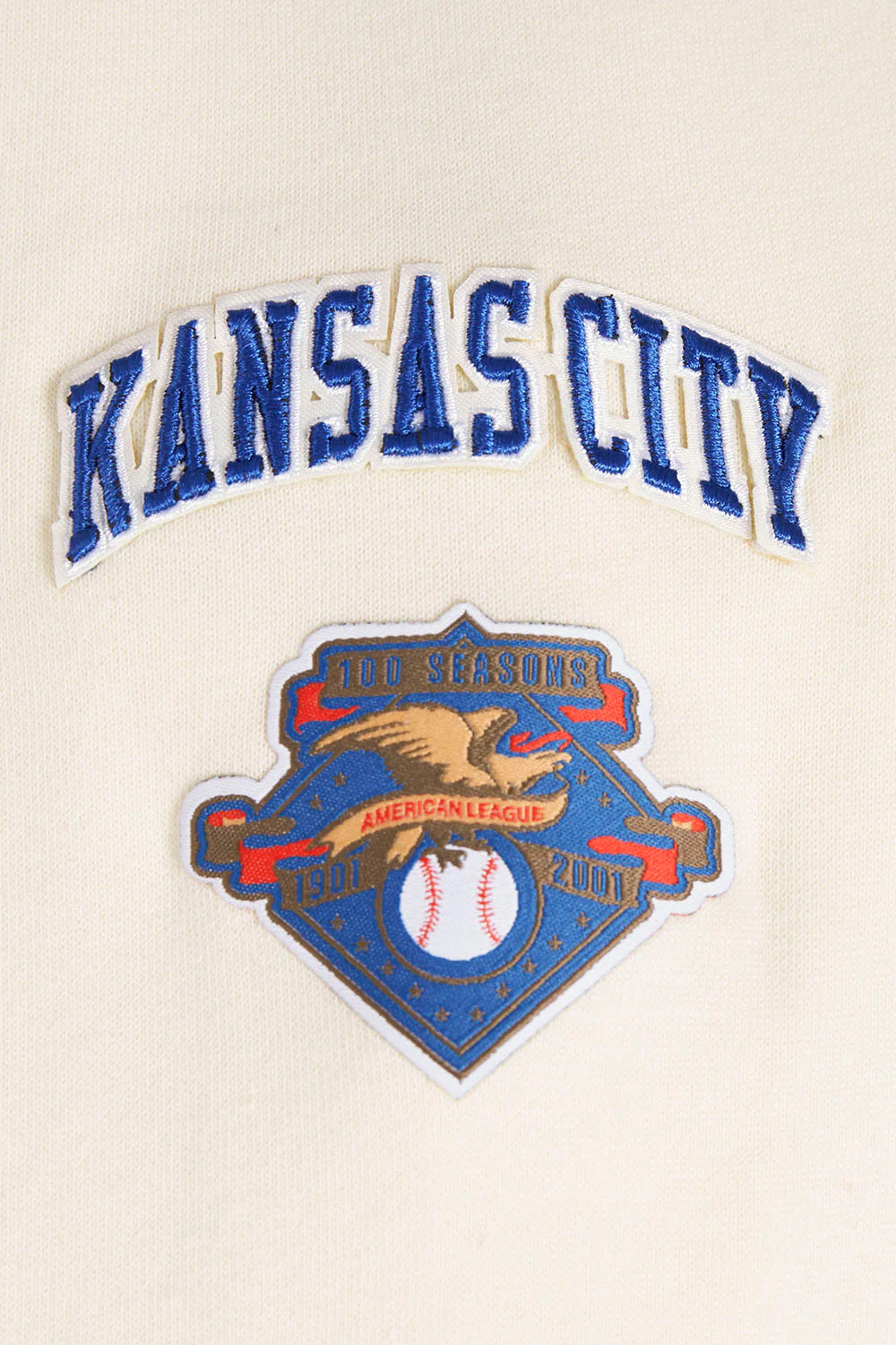 MLB KANSAS CITY ROYALS RETRO CLASSIC WOMEN'S CROPPED PULLOVER HOODIE (EGGSHELL/ UNIVERSITY BLUE) - Image 7