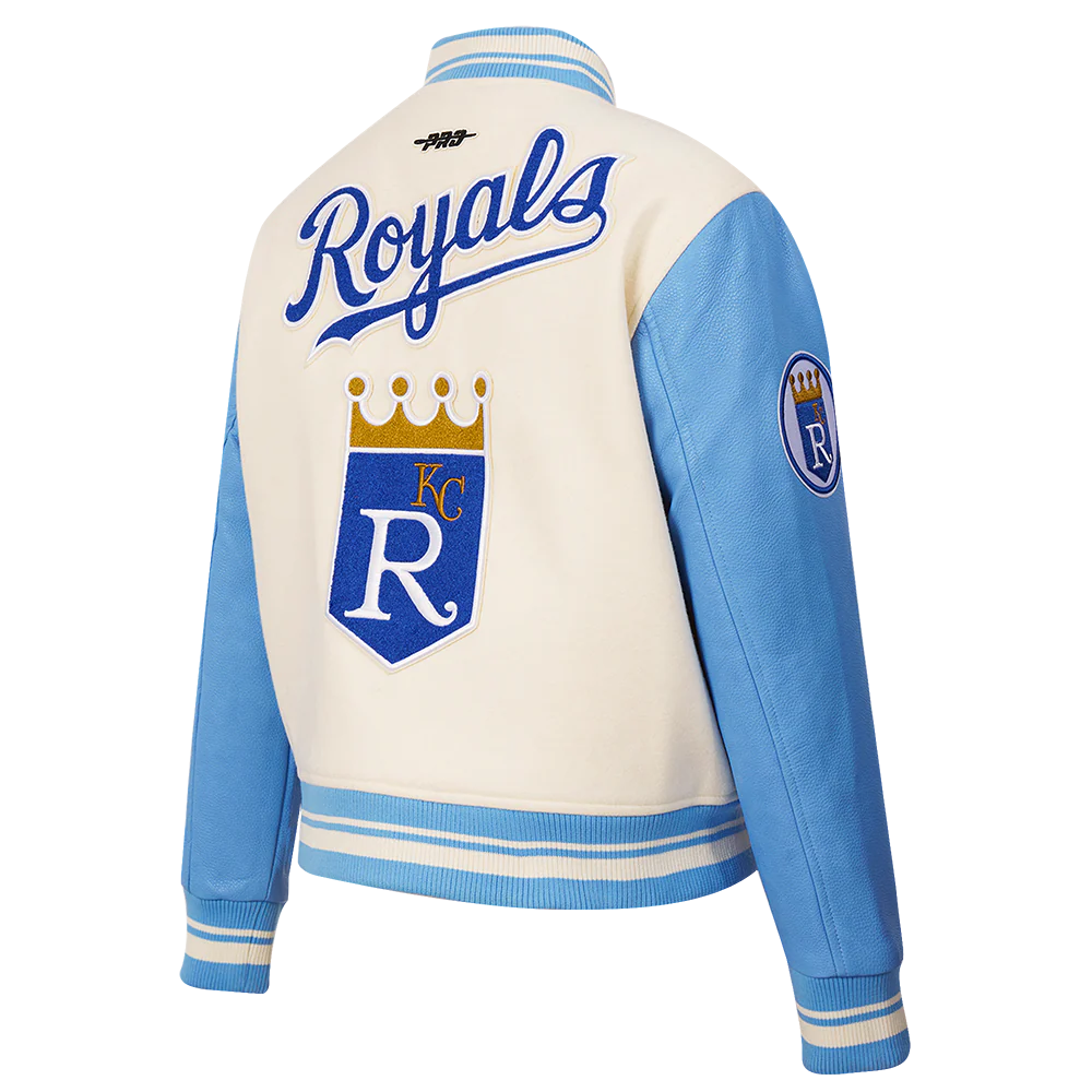 MLB KANSAS CITY ROYALS RETRO CLASSIC WOMEN'S RIB WOOL VARSITY JACKET (EGGSHELL/ UNIVERSITY BLUE) - Image 14