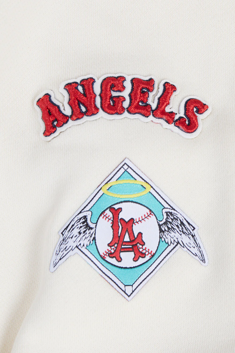 MLB LOS ANGELES ANGELS RETRO CLASSIC WOMEN'S RIB CROPPED PULLOVER HOODIE (EGGSHELL/ RED) - Image 7