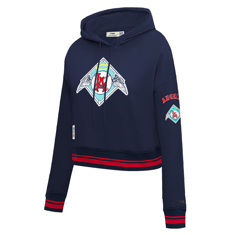 MLB LOS ANGELES ANGELS RETRO CLASSIC WOMEN'S RIB CROPPED PULLOVER HOODIE (MIDNIGHT NAVY/RED/MIDNIGHT NAVY) - Image 2