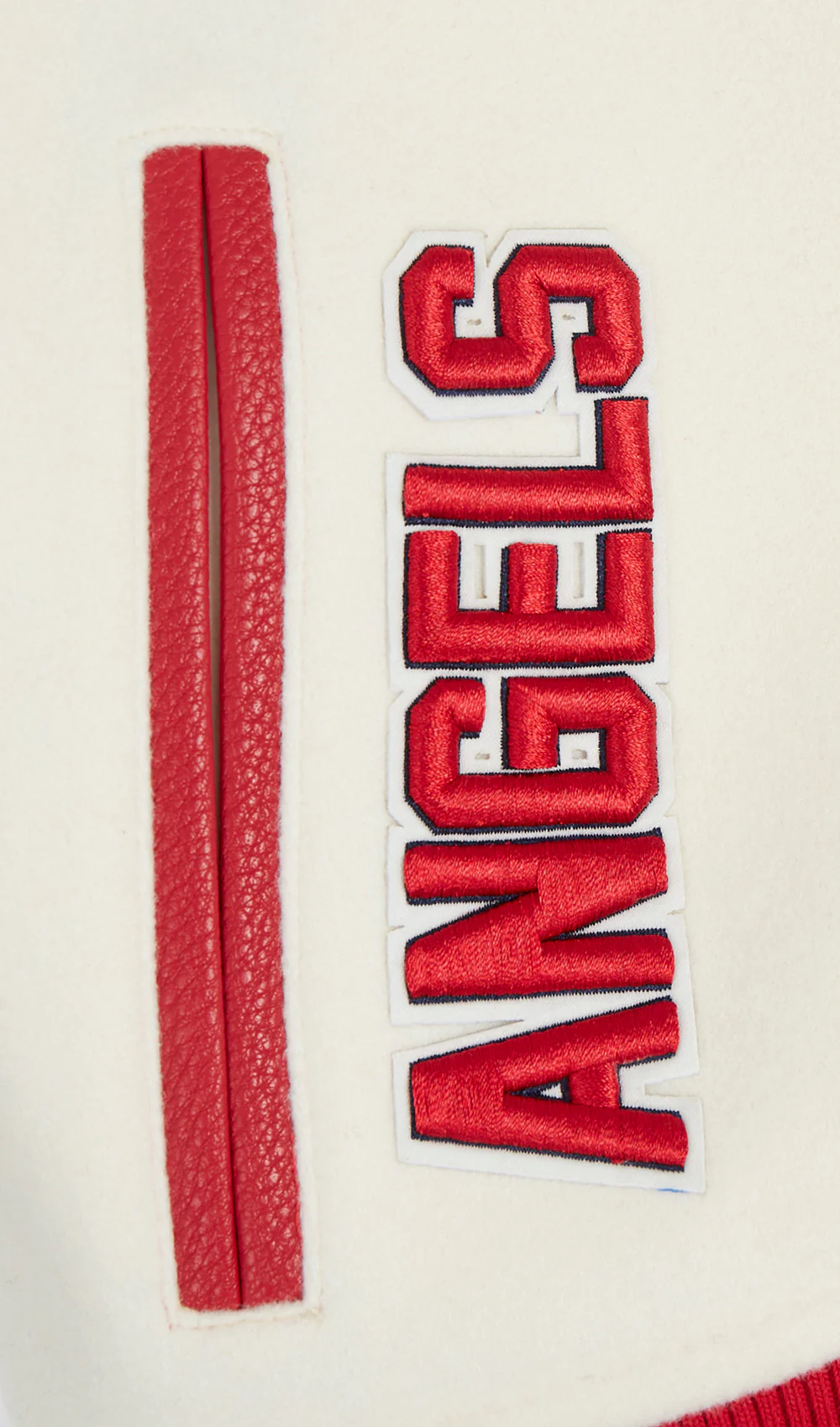 MLB LOS ANGELES ANGELS RETRO CLASSIC WOMEN'S RIB WOOL VARSITY JACKET (EGGSHELL/ RED) - Image 7