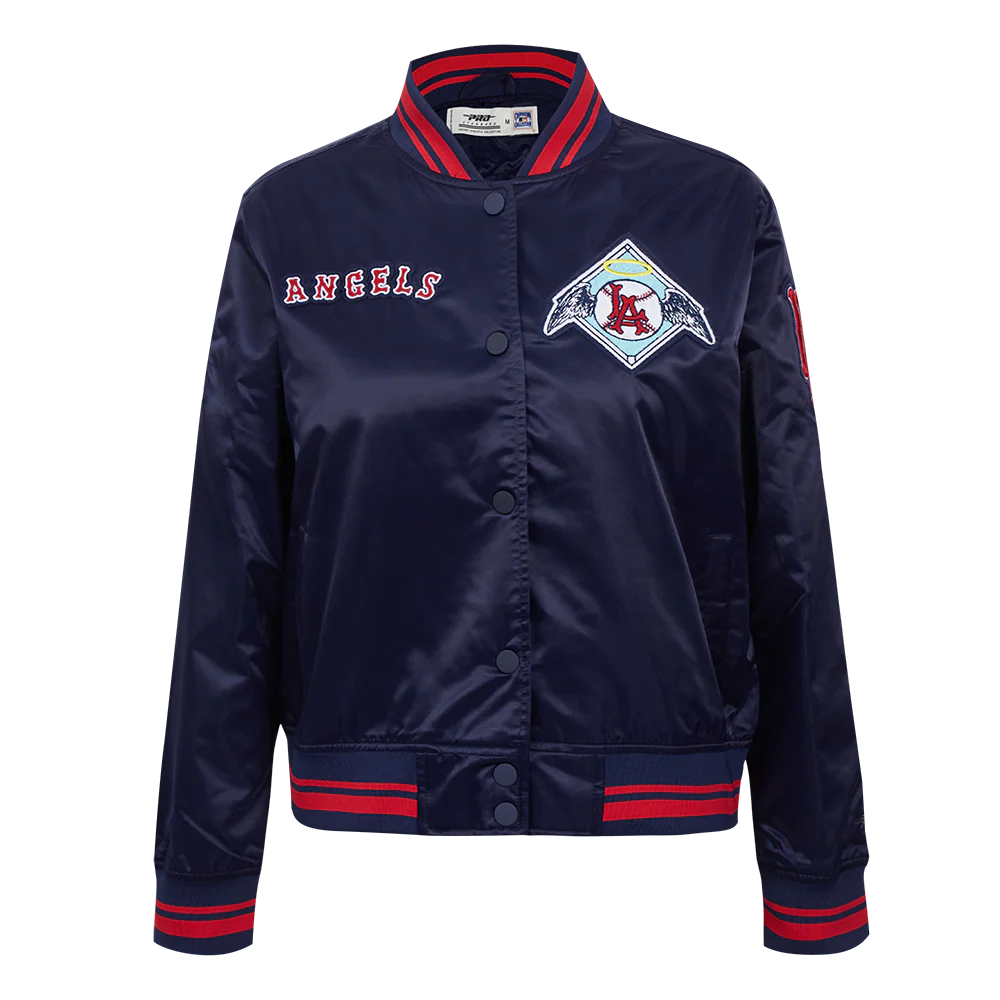 MLB LOS ANGELES ANGELS RETRO CLASSIC WOMEN'S RIB SATIN JACKET (MIDNIGHT NAVY/RED/MIDNIGHT NAVY)
