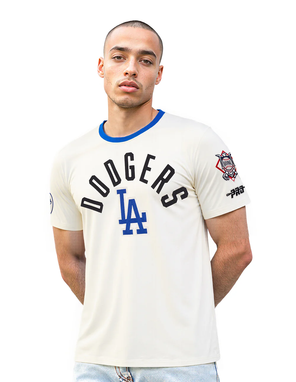 MLB LOS ANGELES DODGERS MODERN ORIGINALS MEN'S RINGER TOP (EGGSHELL/DODGER BLUE)