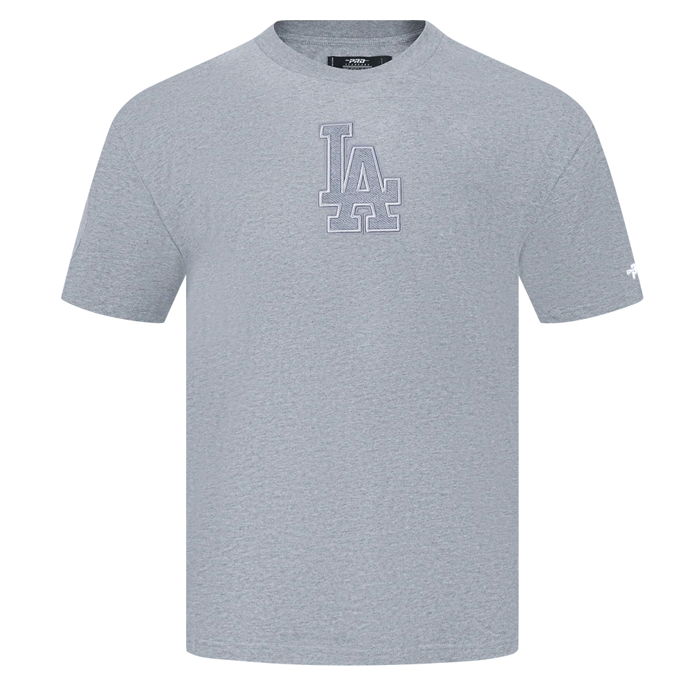 MLB LOS ANGELES DODGERS REVERSE FRENCH TERRY MEN'S COTTON JERSEY DROP SHOULDER TOP (DARK HEATHER GRAY) - Image 5