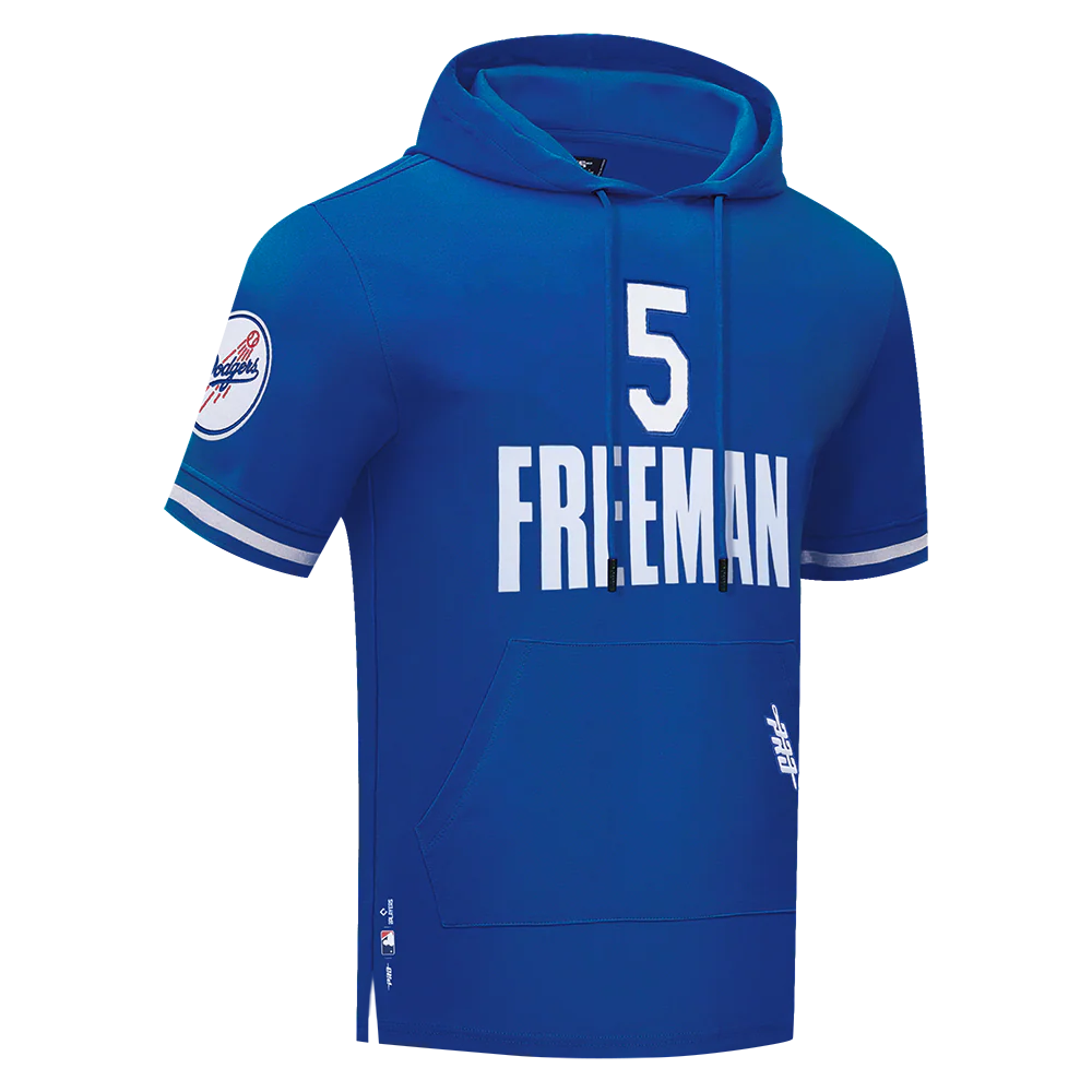 MLB LOS ANGELES DODGERS FREDDIE FREEMAN #5 CLASSIC MEN'S SHORT SLEEVE PULLOVER HOODIE (DODGER BLUE) - Image 3