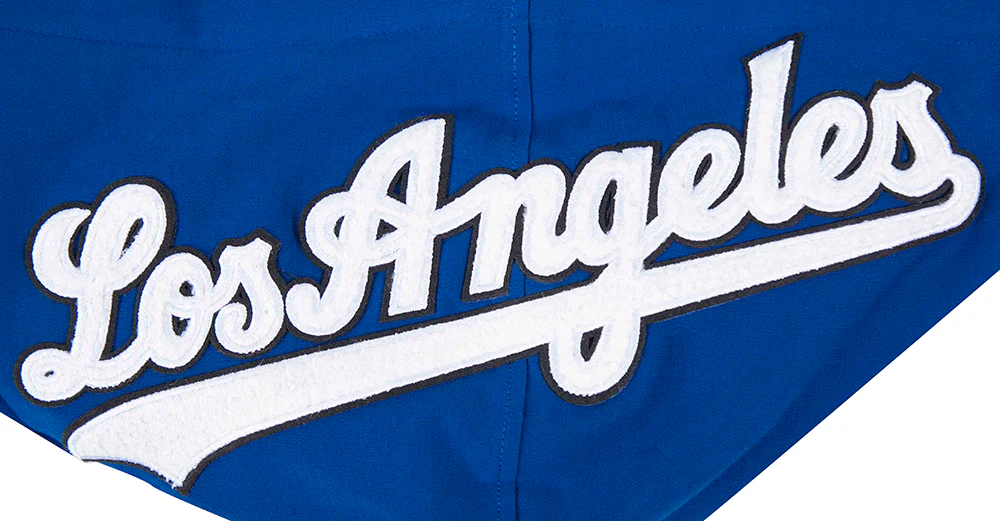 MLB LOS ANGELES DODGERS CLASSIC CHENILLE MEN'S DOUBLE KNIT SHORT SLEEVE PULLOVER HOODIE (DOGERS BLUE) - Image 5