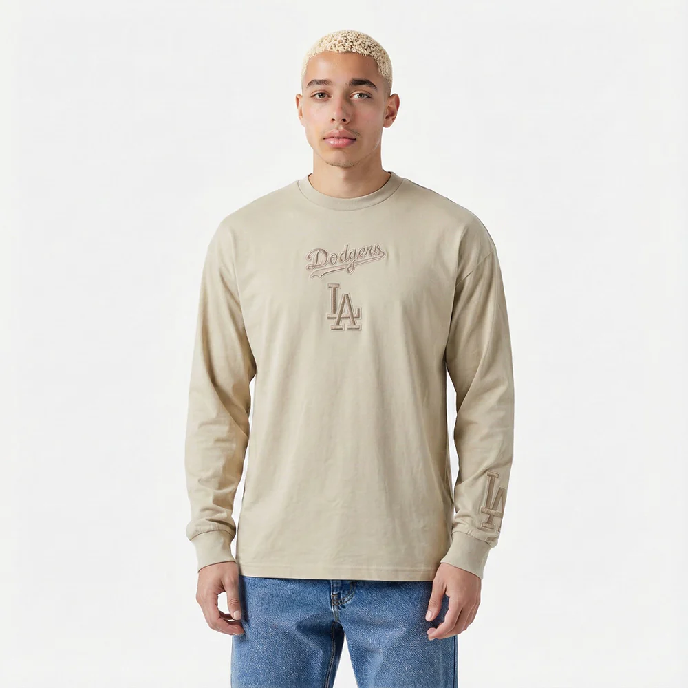 MLB LOS ANGELES DODGERS WINGSPAN MEN'S DROP SHOULDER LS TEE V2 (TAUPE) - Image 2