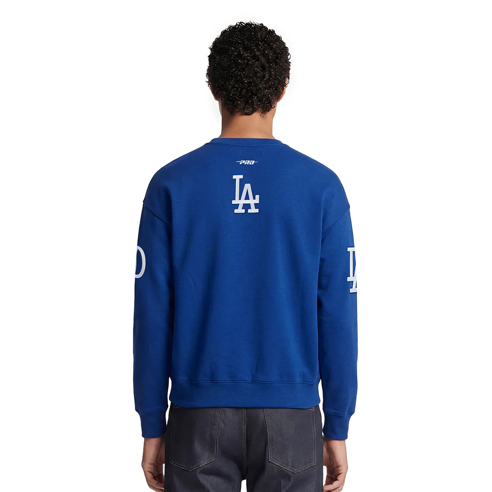 MLB LOS ANGELES DODGERS TURN IT UP MEN'S DROP SHOULDER FLC CREWNECK (DODGER BLUE) - Image 2
