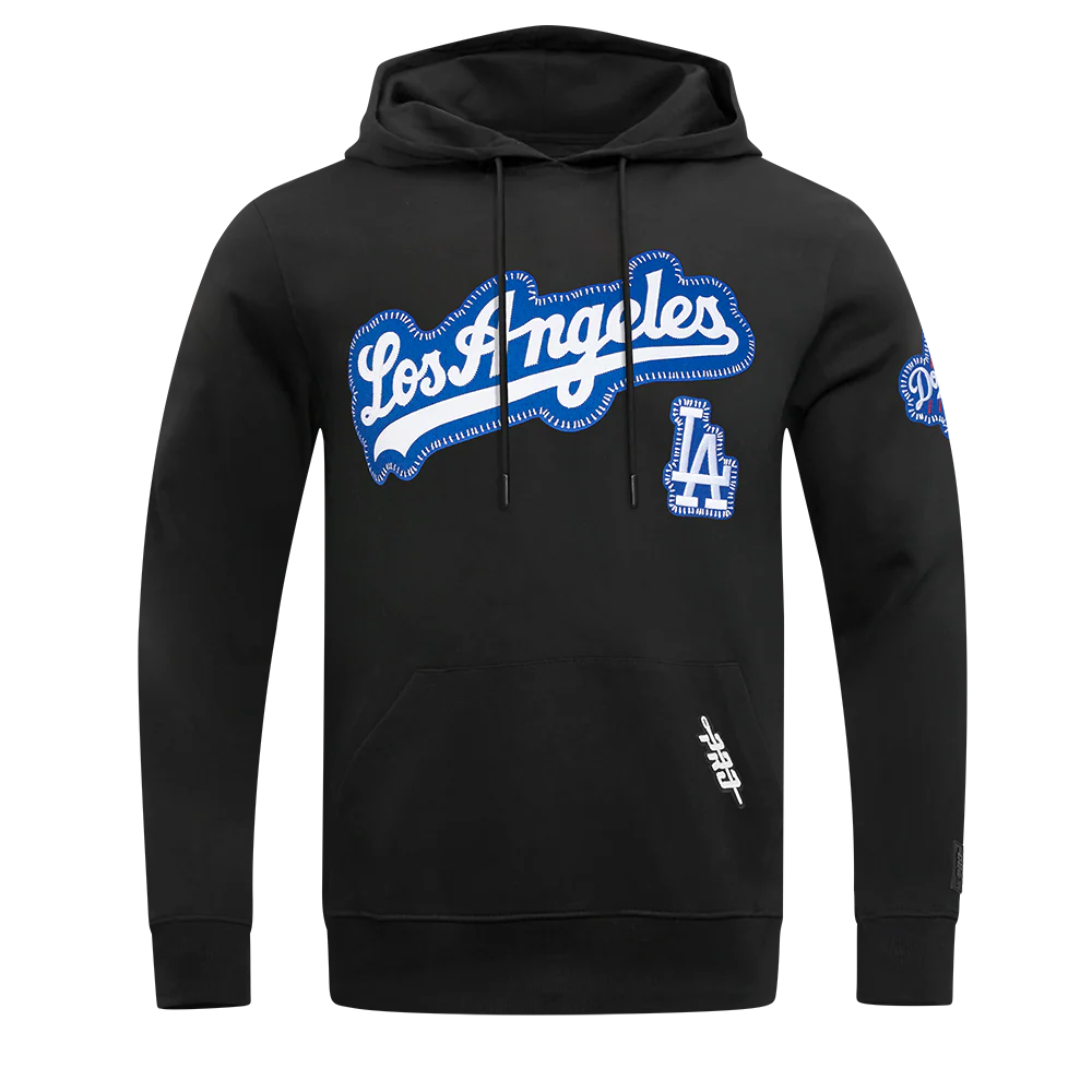 MLB LOS ANGELES DODGERS DIY PICK STITCH MEN'S DOUBLE KNIT PULLOVER HOODIE (BLACK) - Image 5