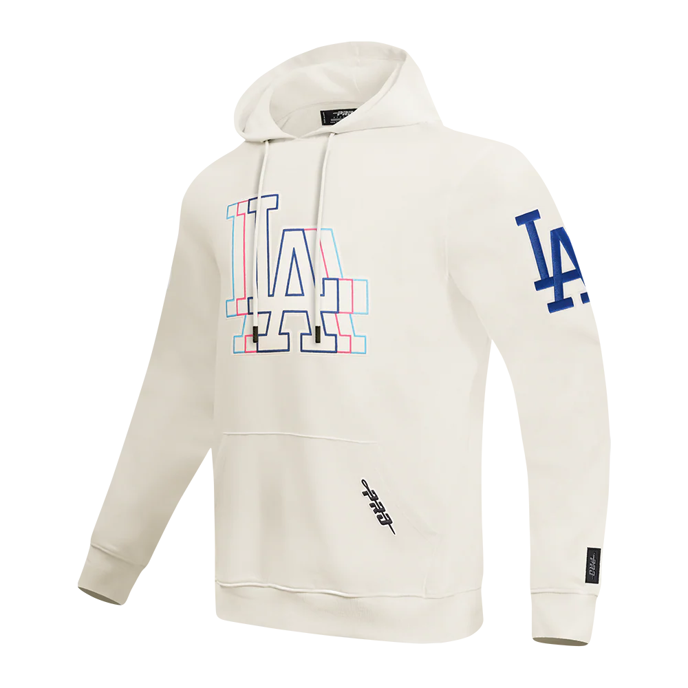 MLB LOS ANGELES DODGERS ECHO LOGO MEN'S FLEECE PULLOVER HOODIE (EGGSHELL) - Image 2