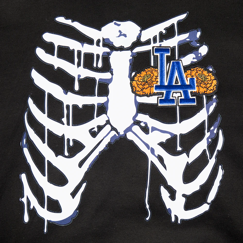 MLB LOS ANGELES DODGERS RIB CAGE MEN'S DROP SHOULDER FLEECE PULLOVER HOODIE (BLACK) - Image 7