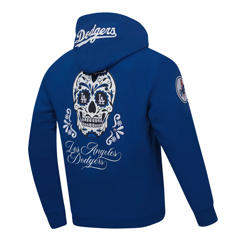 MLB LOS ANGELES DODGERS SUGAR SKULL MEN'S FLEECE PULLOVER HOODIE (DODGER BLUE) - Image 3