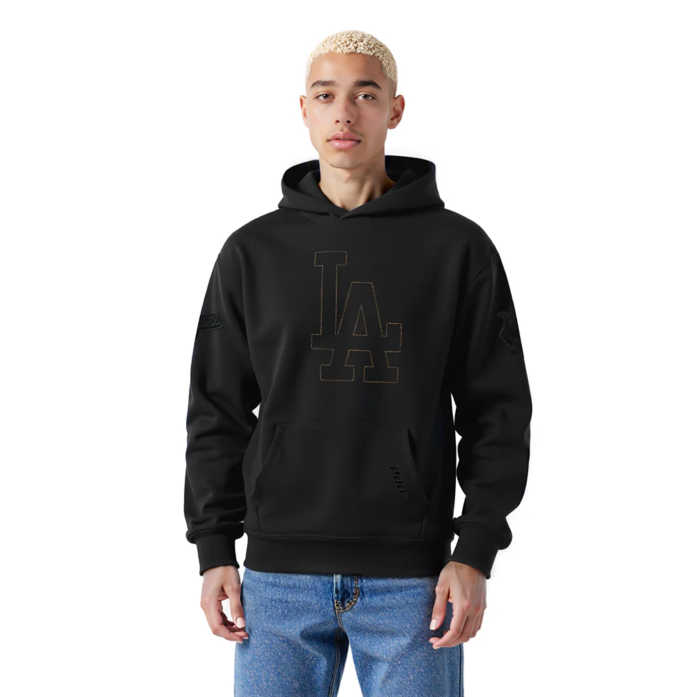 MLB LOS ANGELES DODGERS BLACKOUT MEN'S DROP SHOULDER FLC PO HOODIE (BLACK)
