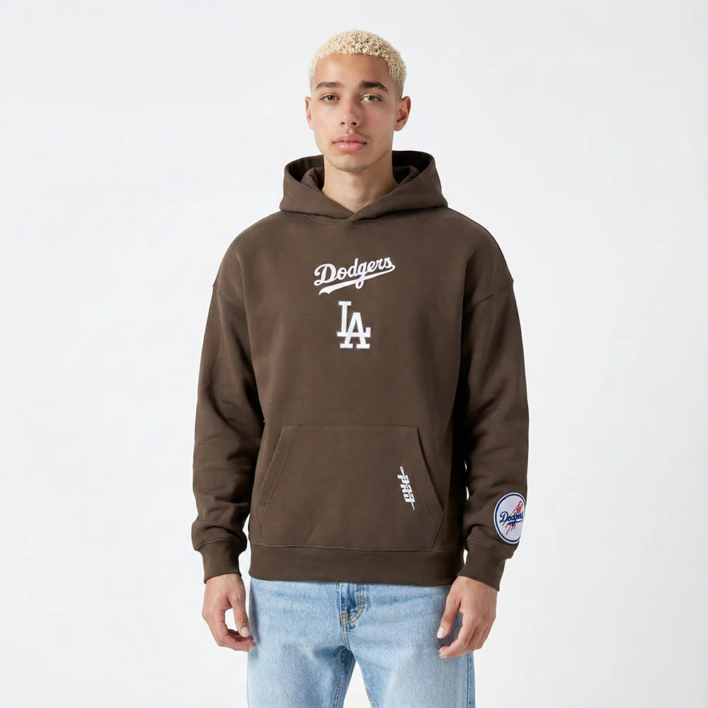 MLB LOS ANGELES DODGERS WINGSPAN MEN'S DROP SHOULDER FLC PO HOODIE V2 (BROWN) - Image 2