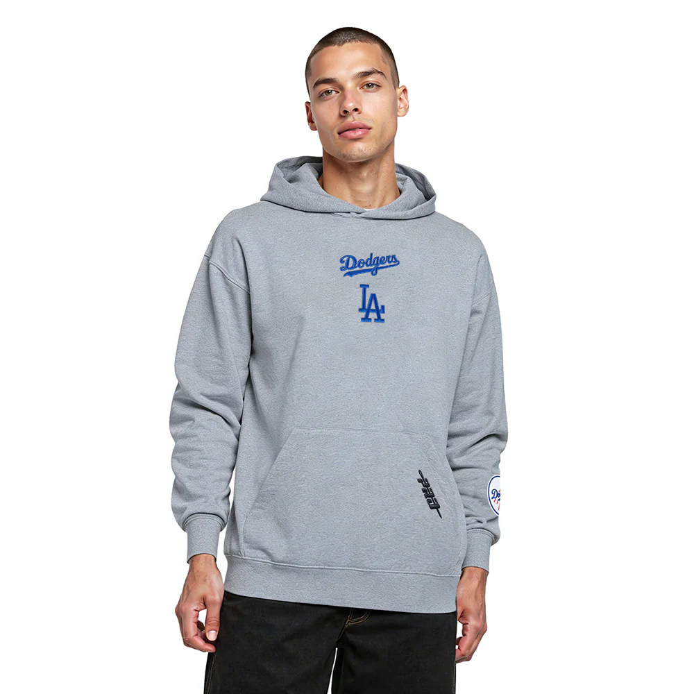 MLB LOS ANGELES DODGERS WINGSPAN MEN'S DROP SHOULDER FLC PO HOODIE V2 (DARK HEATHER GRAY) - Image 2