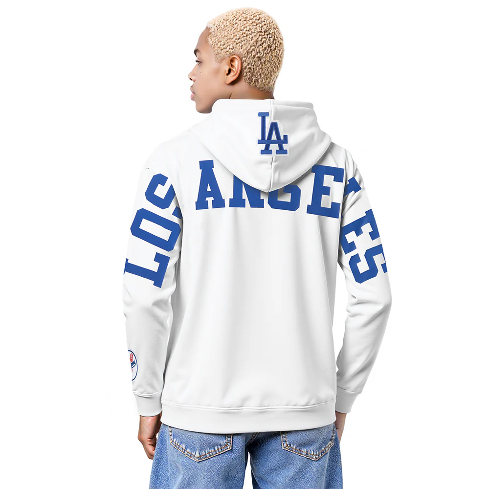 MLB LOS ANGELES DODGERS WINGSPAN MEN'S DROP SHOULDER FLC PO HOODIE V2 (WHITE)
