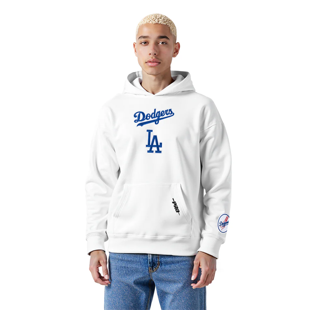 MLB LOS ANGELES DODGERS WINGSPAN MEN'S DROP SHOULDER FLC PO HOODIE V2 (WHITE) - Image 2