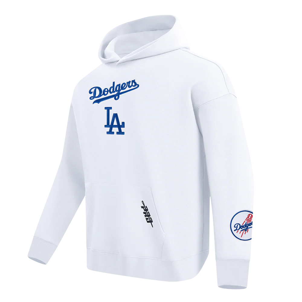 MLB LOS ANGELES DODGERS WINGSPAN MEN'S DROP SHOULDER FLC PO HOODIE V2 (WHITE) - Image 4