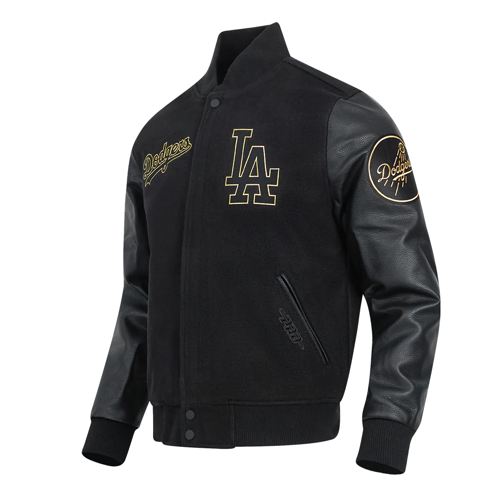 MLB LOS ANGELES DODGERS BLACK & GOLD MEN'S WOOL VARSITY JACKET (JET BLACK) - Image 4