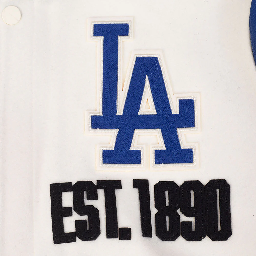 MLB LOS ANGELES DODGERS MODERN ORIGINALS MEN'S RIB WOOL VARSITY JACKET (EGGSHELL/DODGER BLUE) - Image 11