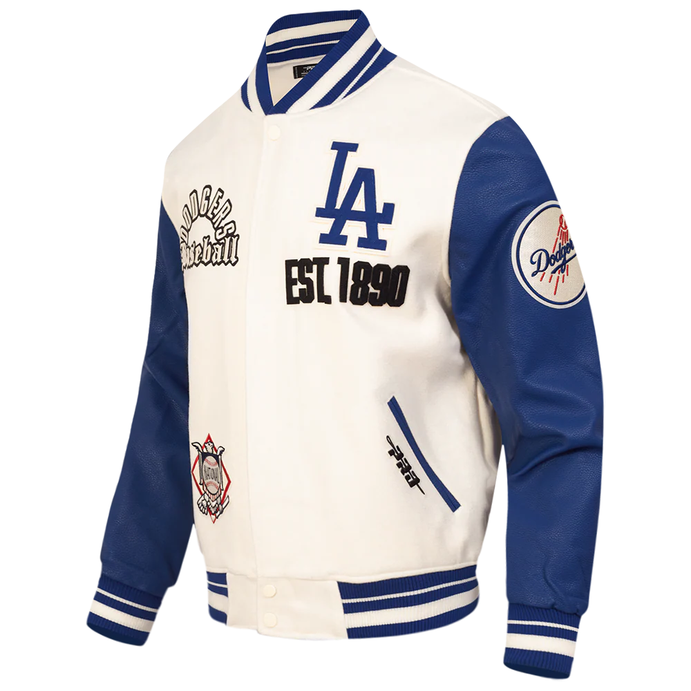 MLB LOS ANGELES DODGERS MODERN ORIGINALS MEN'S RIB WOOL VARSITY JACKET (EGGSHELL/DODGER BLUE) - Image 5