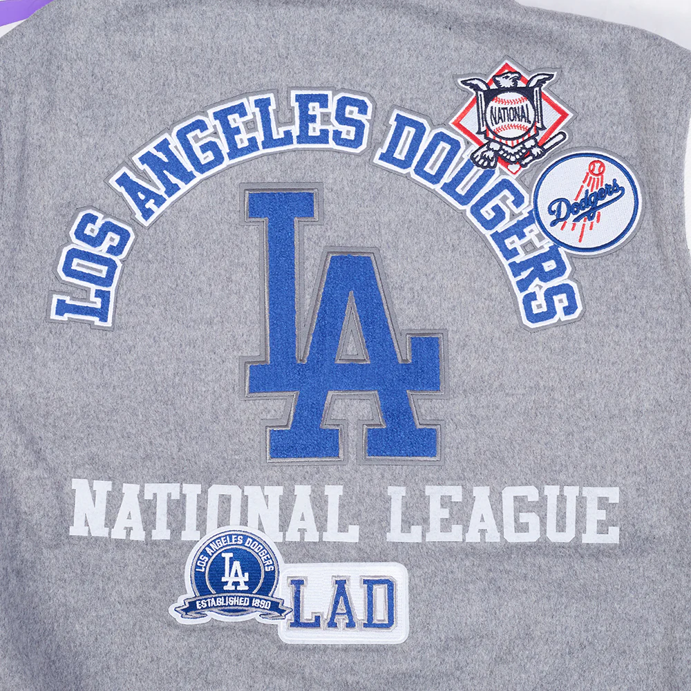 MLB LOS ANGELES DODGERS AREA CODE MEN'S RIB WOOL VARSITY JACKET (HEATHER GREY/WHITE/BLACK) - Image 10