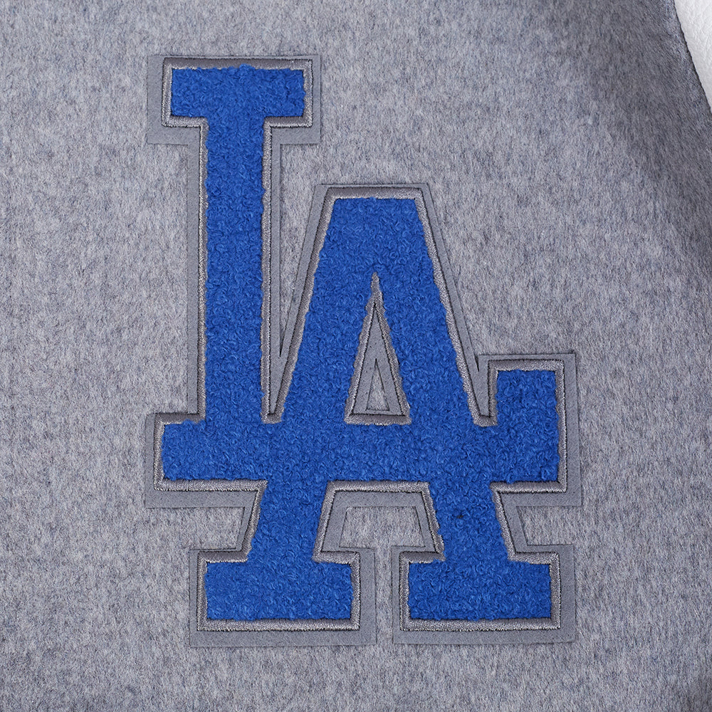 MLB LOS ANGELES DODGERS AREA CODE MEN'S RIB WOOL VARSITY JACKET (HEATHER GREY/WHITE/BLACK) - Image 5