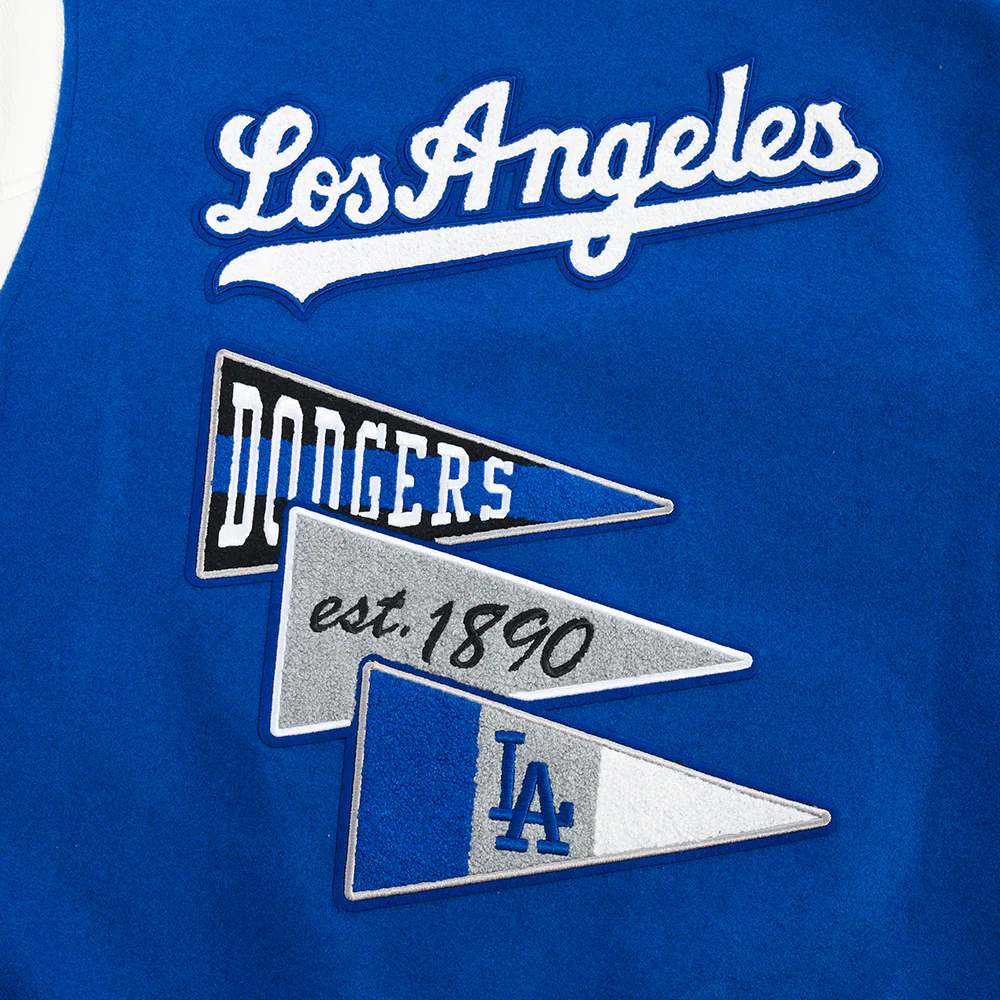 MLB LOS ANGELES DODGERS TEAM PENNANTS MEN'S RIB WOOL VARSITY JACKET (DODGER BLUE/WHITE) - Image 5