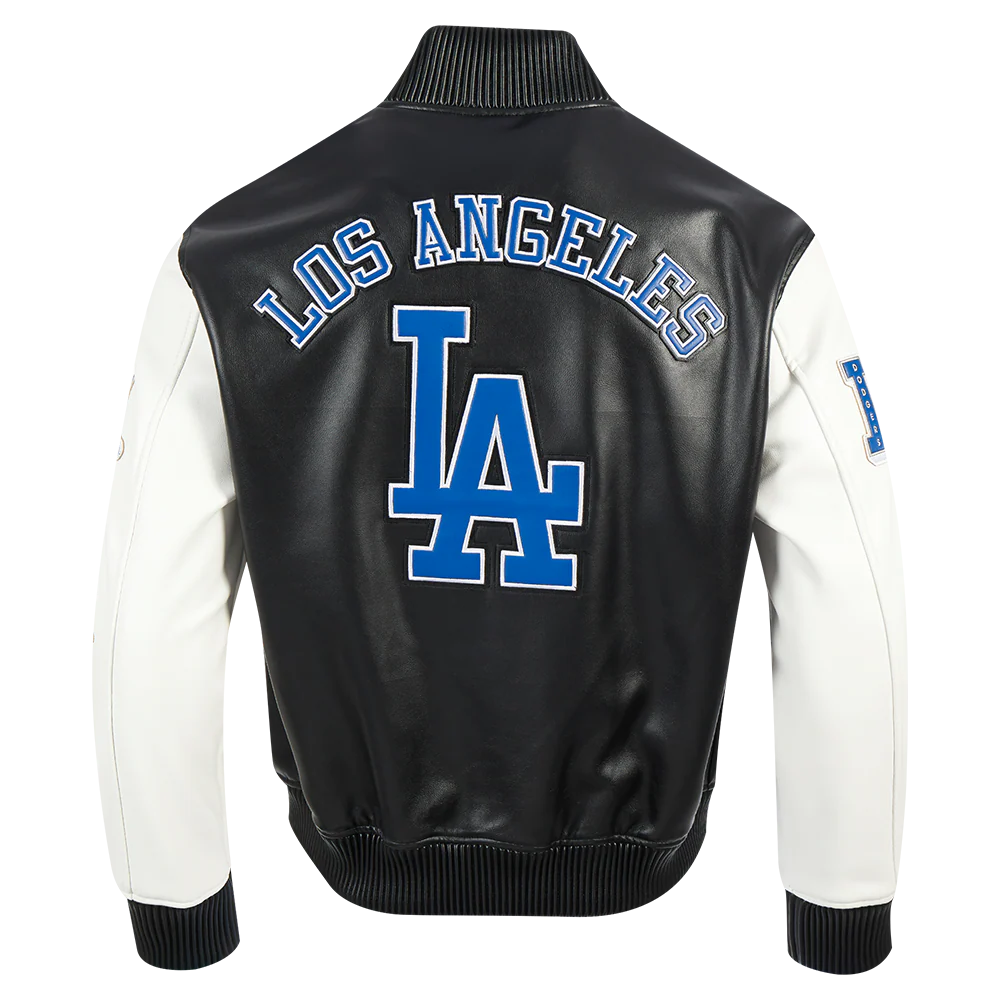 MLB LOS ANGELES DODGERS CITY SIGNATURE MEN'S LEATHER VARSITY JACKET (BLACK/WHITE) - Image 4
