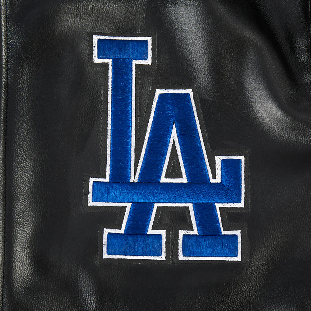 MLB LOS ANGELES DODGERS CITY SIGNATURE MEN'S LEATHER VARSITY JACKET (BLACK/WHITE) - Image 9