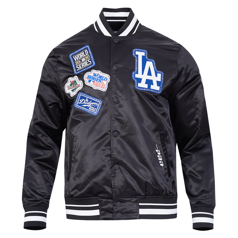 MLB LOS ANGELES DODGERS DIY PICK STITCH MEN'S RIB SATIN JACKET (BLACK) - Image 3