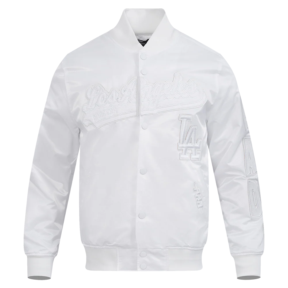 MLB LOS ANGELES DODGERS WHITE OUT MEN'S SATIN JACKET (WHITE)