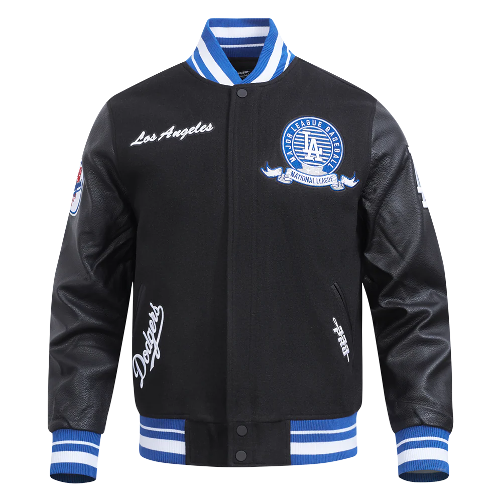 MLB LOS ANGELES DODGERS TEAM BADGE MEN'S RIB WOOL VARSITY JACKET (BLACK/DODGER BLUE)