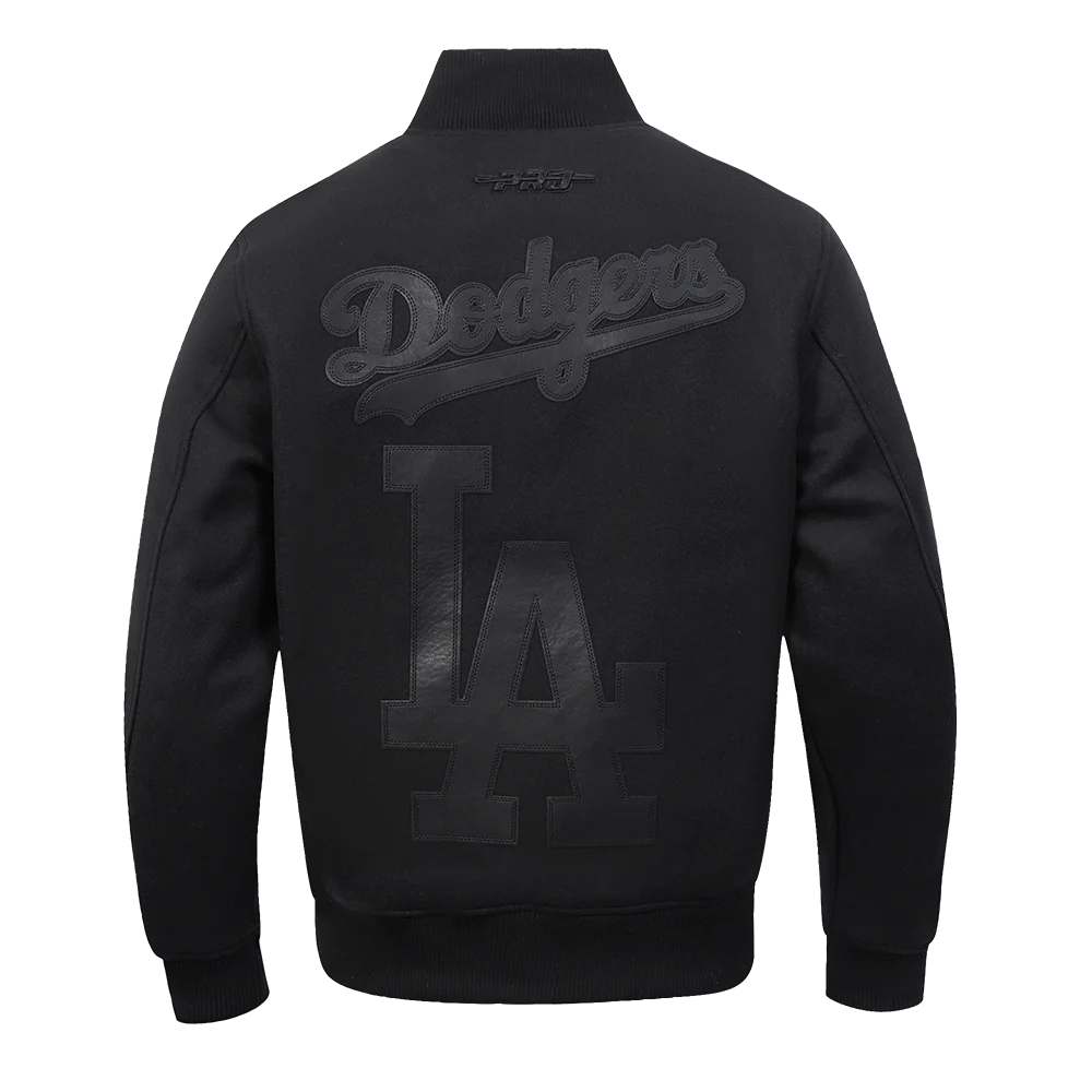 MLB LOS ANGELES DODGERS WASHED VANGUARD MEN'S ALL WOOL VARSITY JACKE (BLACK) - Image 3