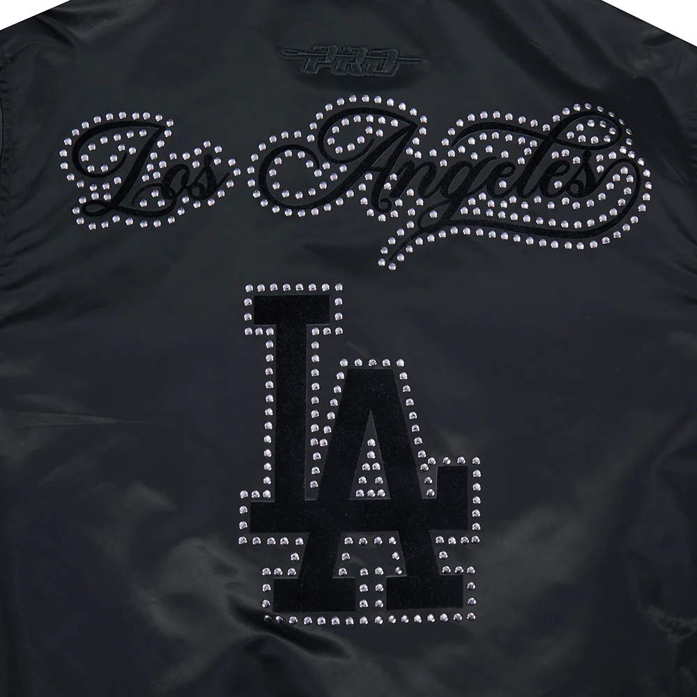 MLB LOS ANGELES DODGERS BLACKOUT MEN'S SATIN JACKET (BLACK) - Image 8