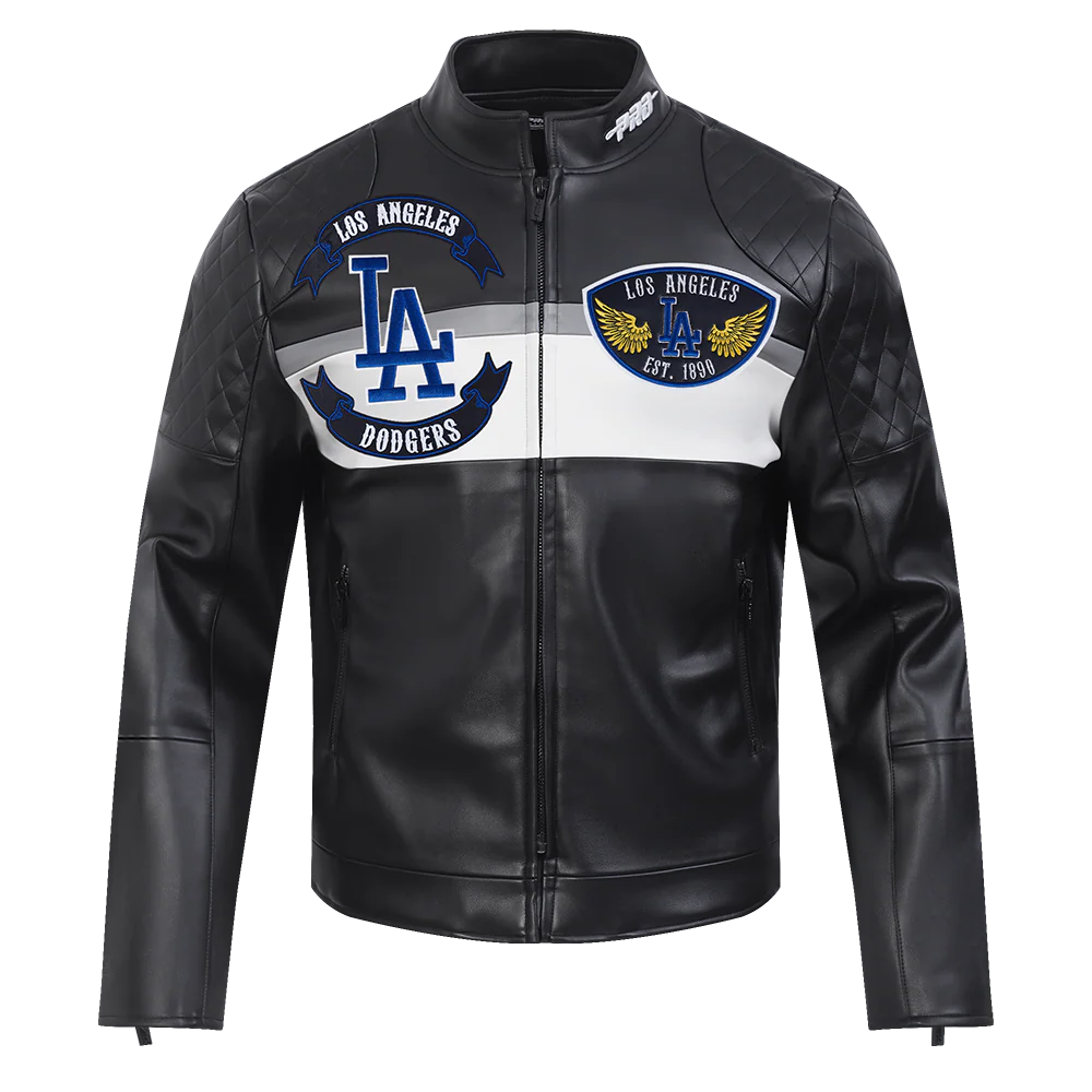 MLB LOS ANGELES DODGERS BORN FOR SPORT MEN'S MOTO JACKET (BLACK/WHITE) - Image 5