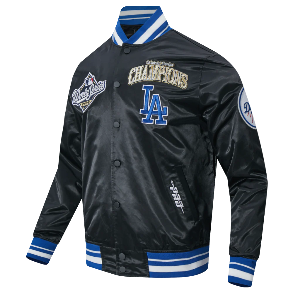 MLB LOS ANGELES DODGERS MLB WORLD SERIES 2025 PRO SATIN YD RIB JACKET (BLACK/DODGER BLUE) - Image 4