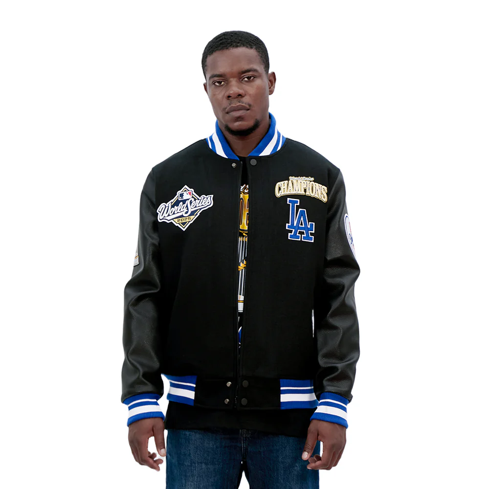 MLB LOS ANGELES DODGERS MLB WORLD SERIES 2025 MEN´S RIB WOOL VARSITY JACKET (BLACK/DODGER BLUE)