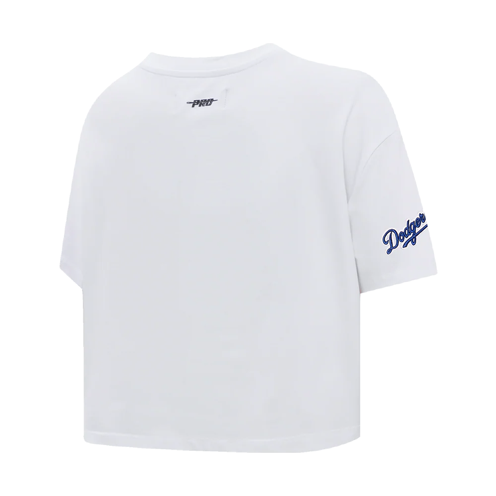 MLB LOS ANGELES DODGERS SCRIPT TAIL WOMEN'S SINGLE JERSEY BOXY TOP (WHITE) - Image 4