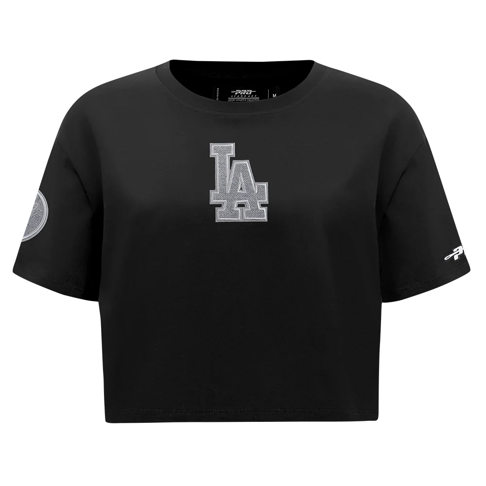 MLB LOS ANGELES DODGERS REVERSE FRENCH TERRY WOMEN'S SINGLE JERSEY BOXY TOP (BLACK) - Image 5