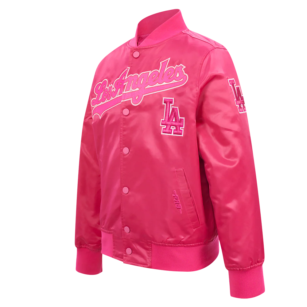 MLB LOS ANGELES DODGERS TRIPLE PINK BIG GIRLS SATIN JACKET (BEETROOT PURPLE) - Image 2