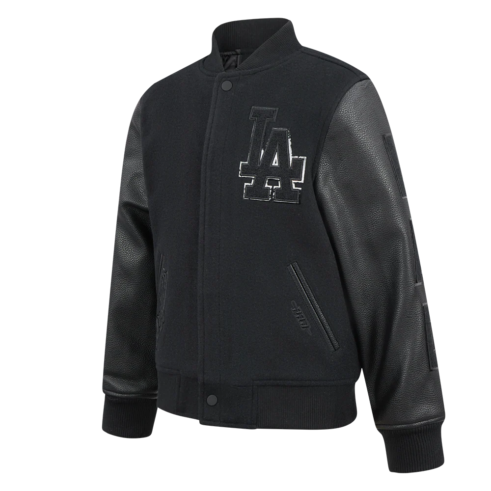 MLB LOS ANGELES DODGERS TRIPLE BLACK BIG BOYS WOOL VARSITY JACKET (JET BLACK) - Image 2