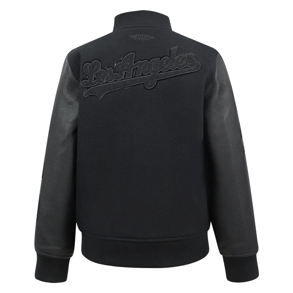 MLB LOS ANGELES DODGERS TRIPLE BLACK BIG BOYS WOOL VARSITY JACKET (JET BLACK) - Image 3