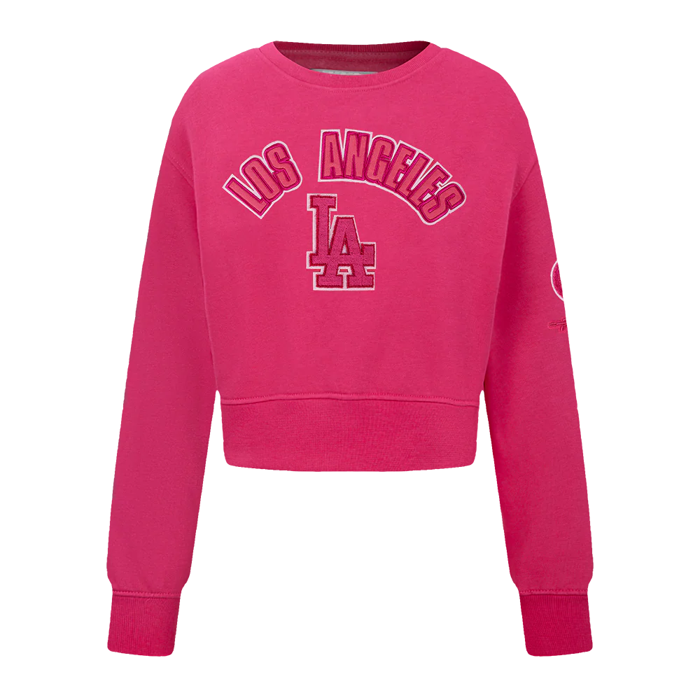 MLB LOS ANGELES DODGERS TRIPLE PINK BIG GIRLS FLEECE CREWNECK (BEETROOT PURPLE)