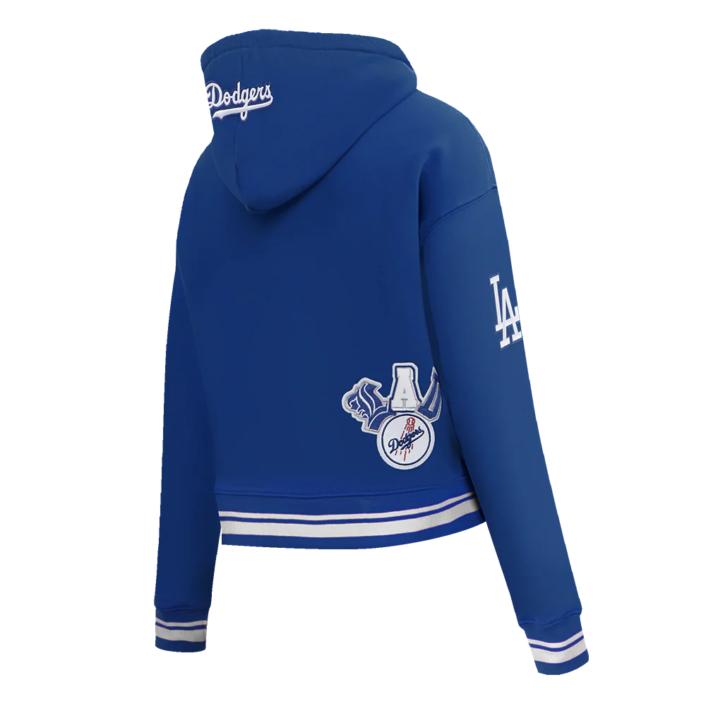 MLB LOS ANGELES DODGERS CITY RANSOM WOMEN'S RIB FLEECE CROPPED PULLOVER HOODIE (DODGER BLUE) - Image 4