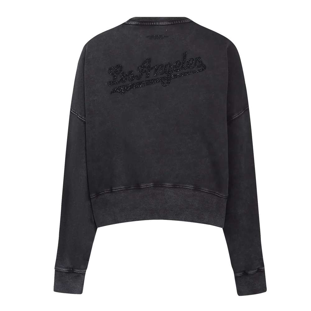 MLB LOS ANGELES DODGERS WASHED CRYSTALLINE WOMEN'S ENZYME WASH FT CREW (WASHED BLACK) - Image 3