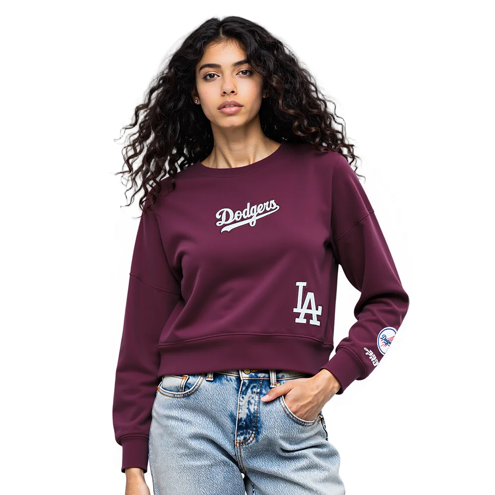 MLB LOS ANGELES DODGERS WINGSPAN WOMEN'S FLC CREWNECK (WINE) - Image 2