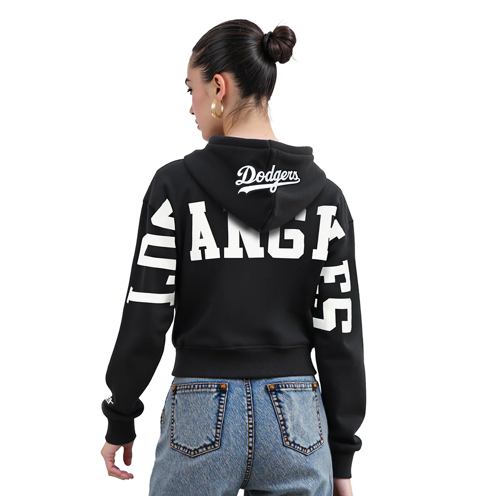 MLB LOS ANGELES DODGERS WINGSPAN WOMEN'S FLC CROPPED PO HOODIE (BLACK)