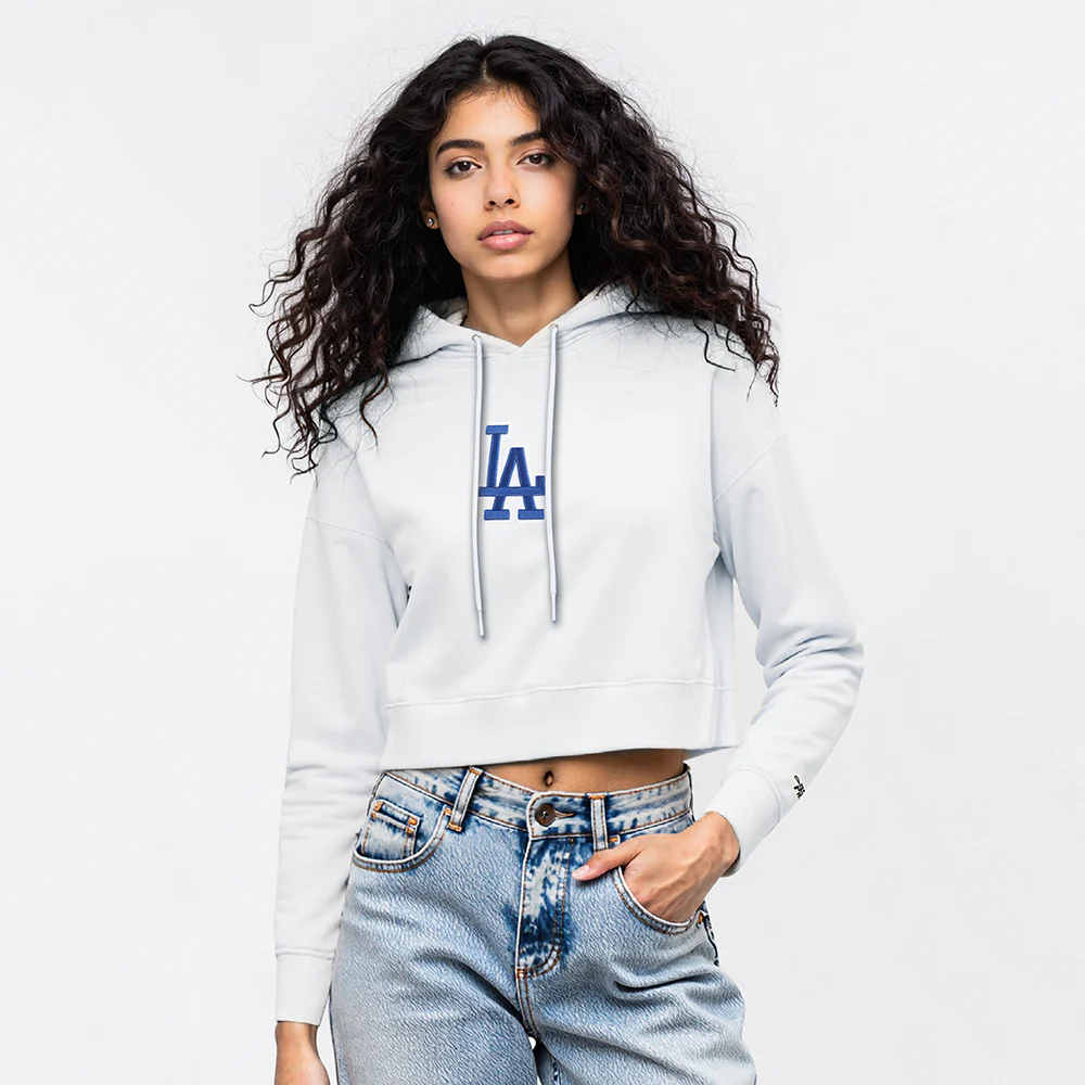 MLB LOS ANGELES DODGERS WINGSPAN WOMEN'S FLC CROPPED PO HOODIE (WHITE) - Image 2