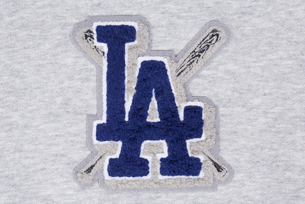 MLB LOS ANGELES DODGERS MASHUP WOMEN'S RIB CROPPED PULLOVER HOODIE (HEATHER GREY/DODGER BLUE) - Image 6